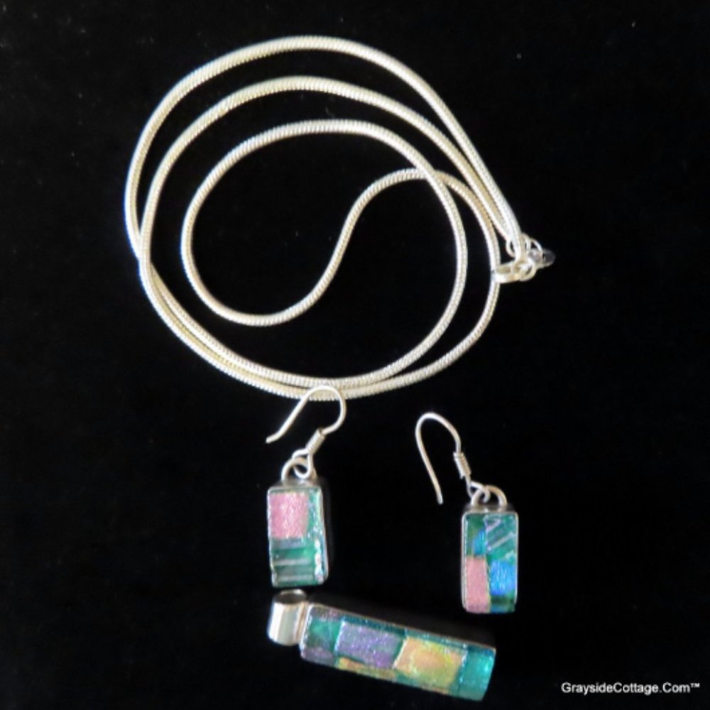 Matched Jewelry Set • Dichroic Glass in Silver